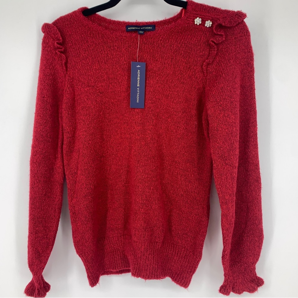 Adrienne Vittadini womens‎ small sweater pullover red scalloped rhinestones NEW